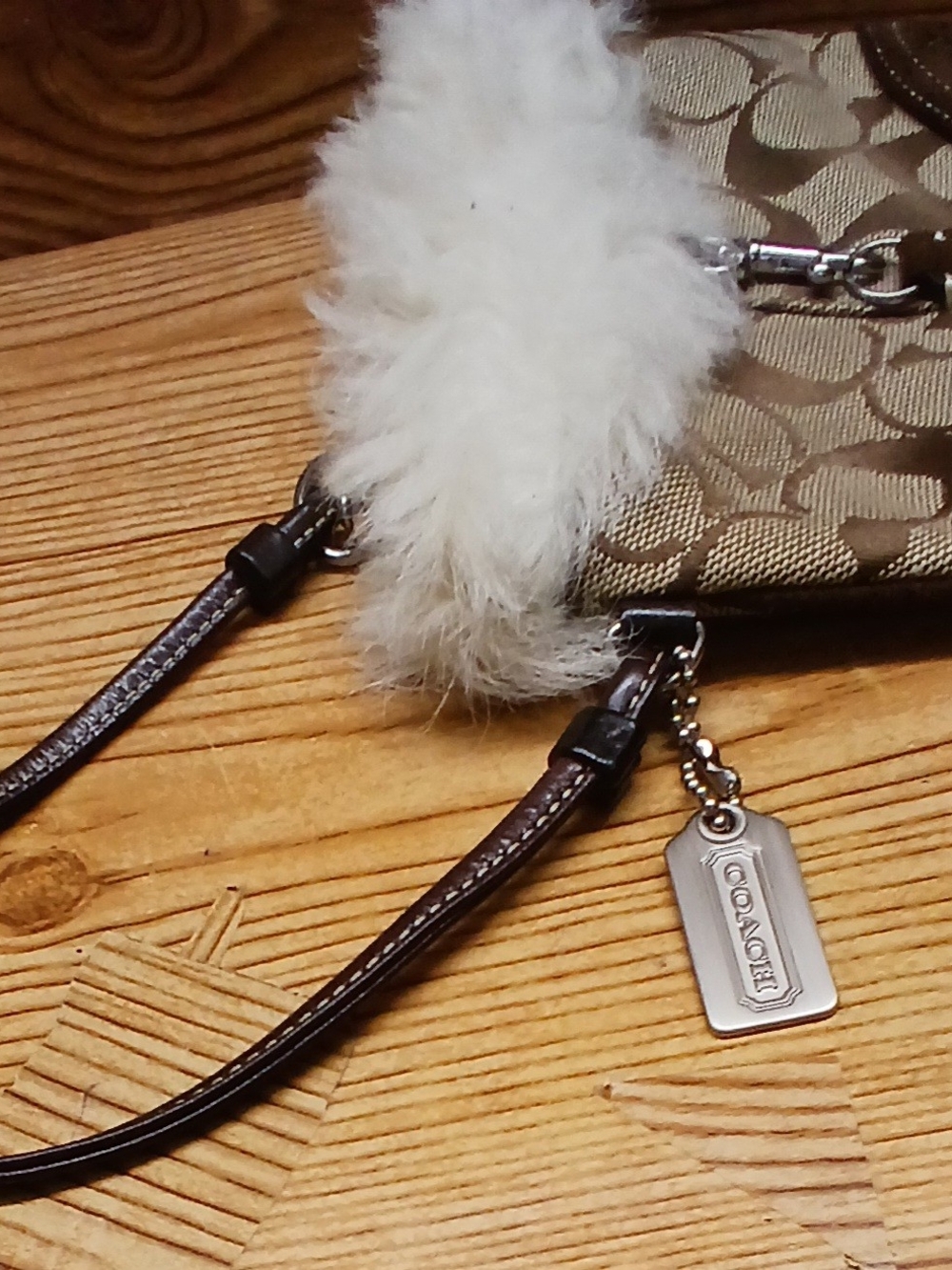 Coach Brown Signature Canvas wrislet with Trim Faux Fur - Picture 8 of 9